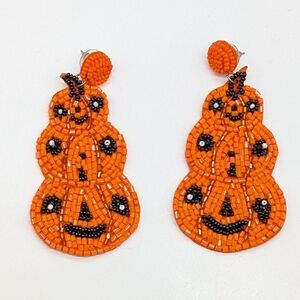 Orange Beaded Pumpkin Post Earrings